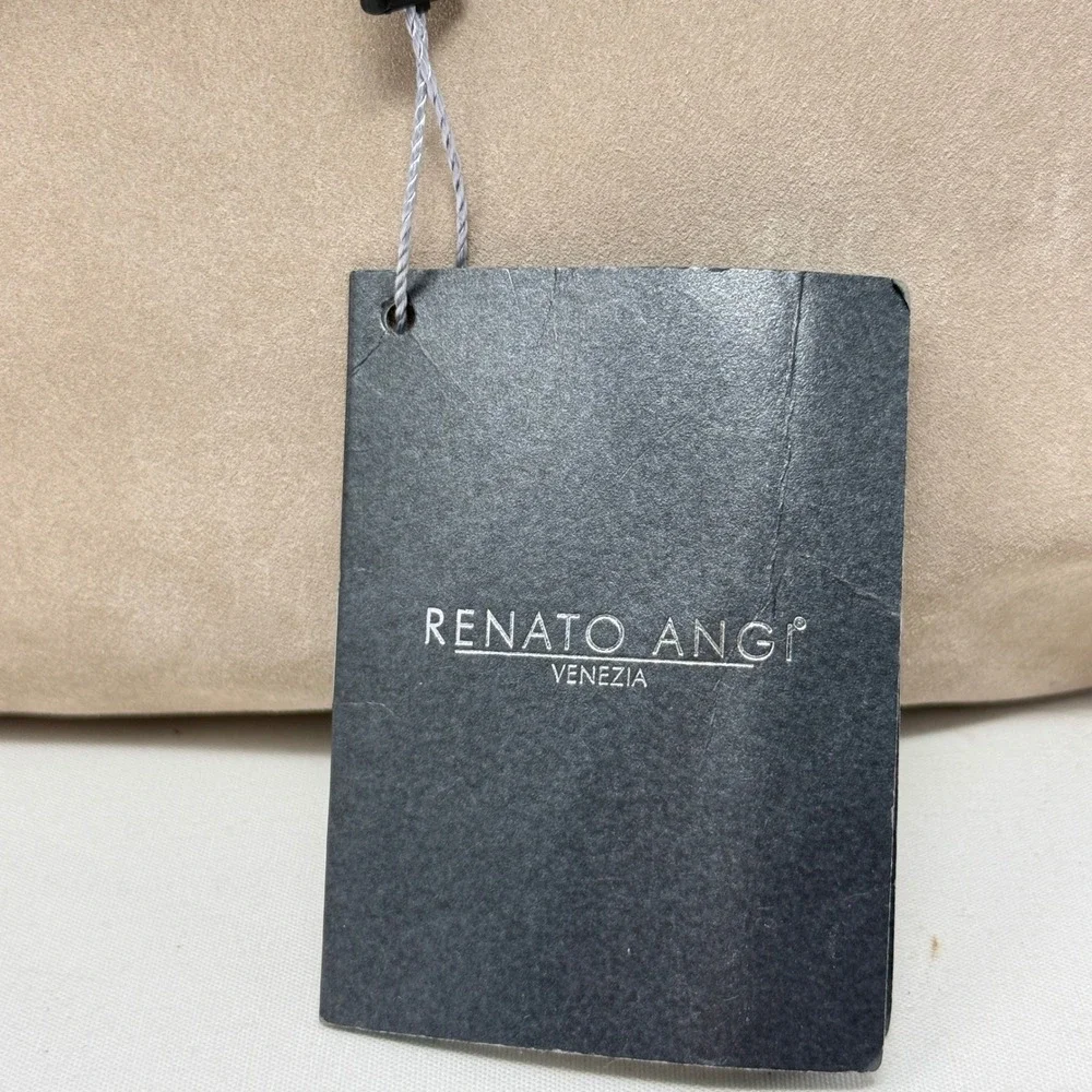 Renato Angi Beige Leather Ruffle Flower Double Handle Purse Shoulder Bag‎ NWT